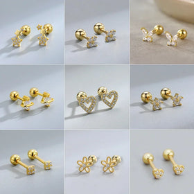 Gold Cubic Zirconia Screwback Earrings Set by Jewelry Shop